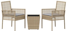 3 darabos Kerti Bistro Szett párnákkal Bézs Poly Rattan