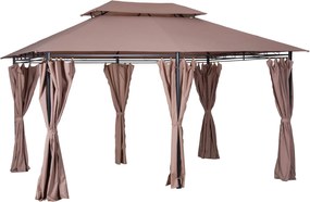 Outsunny 3x4 m-es Kert Pavilon 6 Oldalfallal - Party Sátor Kert Pavilon Dupla Tetővel - Khaki | Aosom