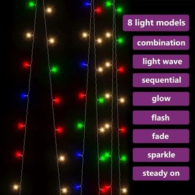 8 funkciós színes fényfüggöny 300 LED-del 3 x 3 m