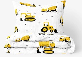 Goldea gyermek krepp ágyneműhuzat - kotrógépek és építkezési eszközök 140 x 200 és 70 x 90 cm