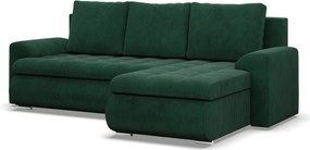 Tokio sarokkanapé, 2 ágyneműtartóval, kordbársony, jobboldali, zöld