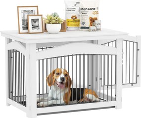 PawHut Közepes Kutyaketrec 3 az 1-ben Oldaltábla Kutyagátló Zárható Ajtóval, Levehető Felső Rész és Tálca 82.5x57.5x59.5 cm Fehér | Aosom