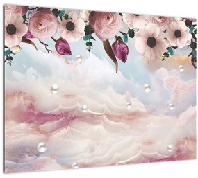 Rózsaszín virágokképe rózsaszín márvánnyal (üvegen) (70x50 cm)