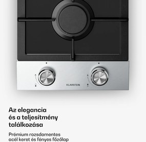 Klarstein Verosteel gázfőzőlap, 2 zónás, elektromos gyújtás, földgázzal és LPG-vel kompatibilis, 4200 W, 30cm
