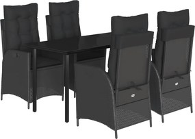 vidaXL 5 részes fekete polyrattan kerti étkezőgarnitúra párnákkal