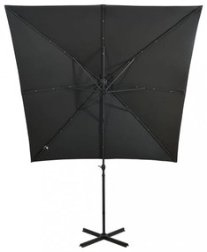 antracitszürke konzolos napernyő rúddal és LED-fényekkel 250 cm