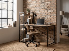 Íróasztal polccal LOFTY 120x60 cm, fekete / tölgy dekoráció