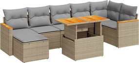 vidaXL 8 részes bézs polyrattan akácfa kerti ülőgarnitúra párnával
