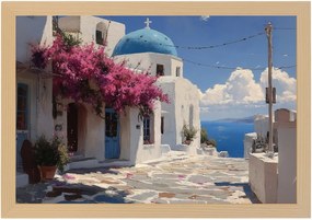 Poszter Keret Fa Tájkép Város Görögország Cikládák Utca Tenger 60x40