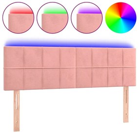 rózsaszín bársony LED-es fejtámla 144x5x78/88 cm