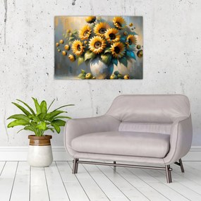 Üveg kép – Napraforgós váza (70x50 cm)