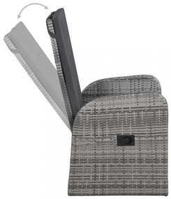 2 db szürke dönthető háttámlás polyrattan kerti szék párnával