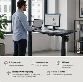 Elektromos íróasztal magasságállítással ergonomikus antracit,1200x600 mm: ARIA