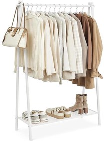 Ruhatartó állvány akasztórúddal és polccal, 33,5 × 92,5 × 153 cm, fehér színben