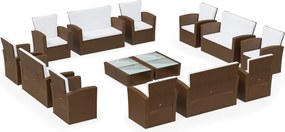 vidaXL 16 részes barna polyrattan kerti ülőgarnitúra párnákkal