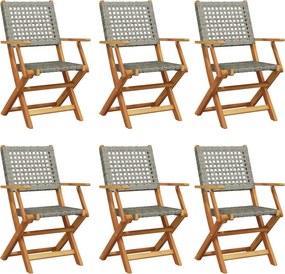 vidaXL 6 db szürke polyrattan és tömör fa összecsukható kerti szék