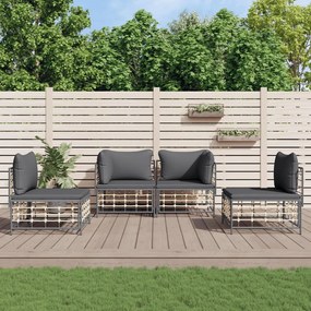 4 részes antracitszürke polyrattan kerti ülőgarnitúra párnákkal