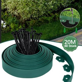 20m Kerti gyepszegély műanyag Zöld 5cm 60x Horgonyok