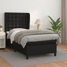 fekete műbőr rugós ágy matraccal 90 x 200 cm