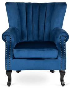 Sötétkék Bársony Chesterfield Fotel. MALLO
