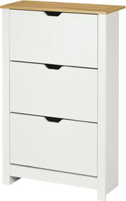 HOMCOM Modern Cipőtartó Előszoba Cipőszekrény 18 Pár Cipőhöz Dönthető Fiókokkal és Állítható Polcokkal Szűk Cipőtartó Előszobába 72x26x112 cm Fehér |