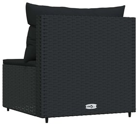 Fekete polyrattan kerti középső kanapé párnákkal