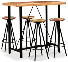 5-részes tömör akácfa és újrahasznosított fa bárszett