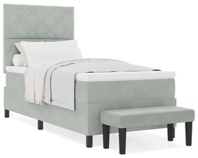 Box Spring Ágy Matraccal és Paddal Világosszürke 90x190 cm Bársony
