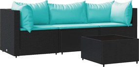 vidaXL 4 részes fekete polyrattan kerti ülőgarnitúra párnákkal