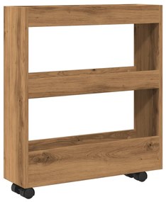 3 szintes kézműves tölgy színű szerelt fa keskeny tárolókocsi