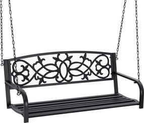 Outsunny 2 Személyes Függő Acél Hinta Pad Armellel Max Terhelhetőség 240 kg Kerti Teraszon Erkélyen Szabadtéri 127x59.5x52 cm Fekete | Aosom