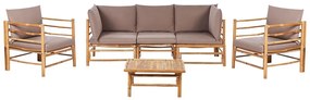 Ötszemélyes bambusz ülőgarnitúra tópszínű párnákkal CERRETO Beliani