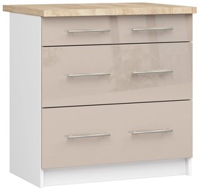 Alsó konyhaszekrény Ozara S80 3SZ (fehér + fényes cappuccino). Akció -17%. 1071128