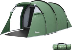 Outsunny 2-3 Fős Stabil Vízálló Családi Kempingtábor Tűzhellyel és Álló Magasságú Előtetővel, 2000mm Vízoszlopos Dóm Sátor Kempingezéshez, Sötét Zöld