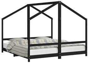 fekete tömör fenyőfa gyerekágykeret 2 x (90 x 190) cm