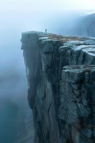 Vászonkép Canvas Szikla Fjord Norvégia Köd Hegyek Táj 80x120