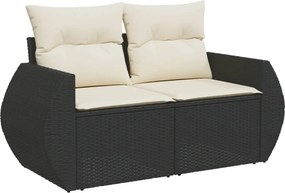 vidaXL 2 személyes fekete polyrattan kerti kanapé párnával