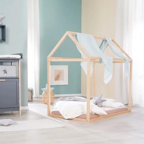 Natúr színű bambusz házikó alakú gyerekágy matraccal-ágyrács nélkül 70x140 cm House Bed – Roba