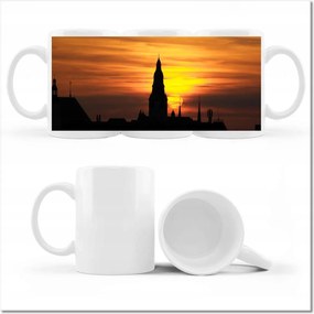 Fotó bögre Lenyugvó nap a város háztetői felett