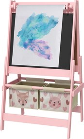 AIYAPLAY Gyermek Falitábla, 3 az 1-ben Gyerek Festőtábla, Kétoldalas Gyerek Játszóasztal, Fehértábla és Falitábla, Állvány Papírgörgővel, 2 Tárolódobo