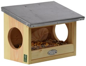 Dupla bejáratú mókus etető, cink tetővel, 25 cm