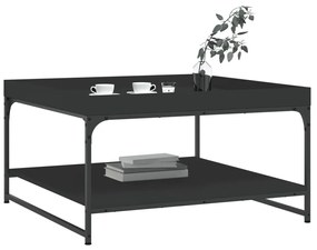 Fekete szerelt fa és vas dohányzóasztal 80 x 80 x 45 cm