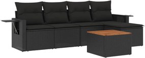 vidaXL 6 részes fekete polyrattan kerti ülőgarnitúra párnákkal