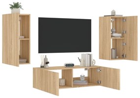 3 darab sonoma tölgy színű falra szerelhető TV-szekrény LED-del