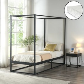 [en.casa] Baldachinos ágy Kristianstad matraccal 90x200 cm fekete