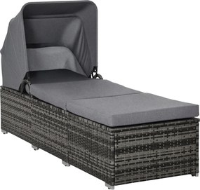 Outsunny Poly Rattan Napágy Napernyővel - Állítható Rattan Napágy Kertbútor Párnával Szürke 195 x 65 x 40 cm | Aosom