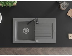 Mexen Pablo, gránit mosogató 752x436x161 mm, 1 kamrás és fekete Telma csaptelep, szürke, 6510-71-670200-70