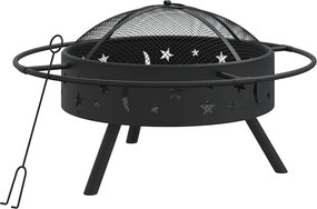 vidaXL acél XXL méretű tűztál piszkavassal 70 cm