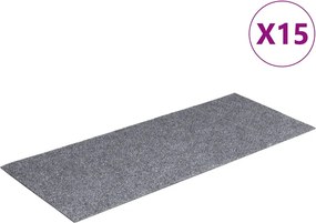 vidaXL 15 db öntapadós lépcsőszőnyeg, 60 x 25 cm, világosszürke, téglalap alakú