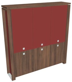 Verno+ S magas szekrény 200 x 46 x 210 cm, kombinált ajtó, dió / piros